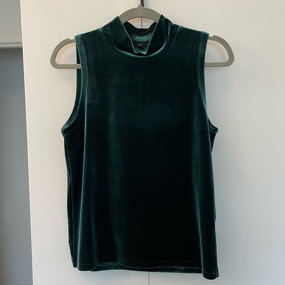 J. Crew Hunter Green Velvet Mockneck Top - Picture 1 of 8